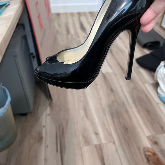 Jimmy Choo: Black Patent Leather Peep-Toe Pumps - Picture 6 of 8